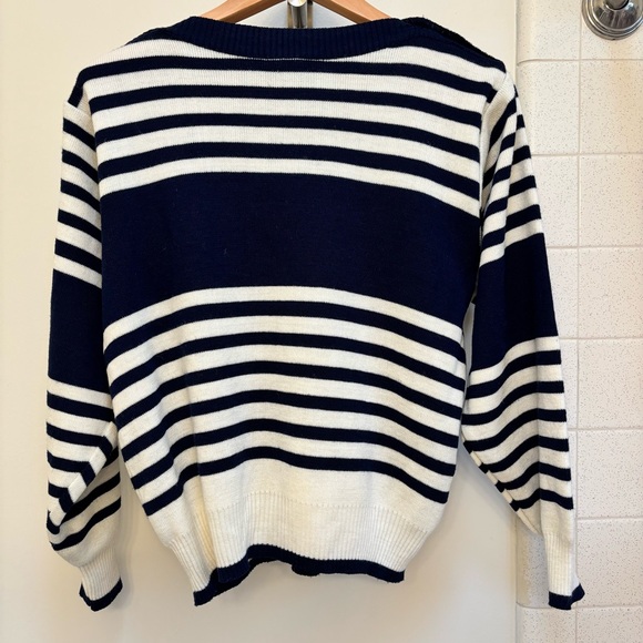 Vintage Counterparts Navy and White Striped Nautical Sweater w/ Crest Small Wool - Picture 5 of 9